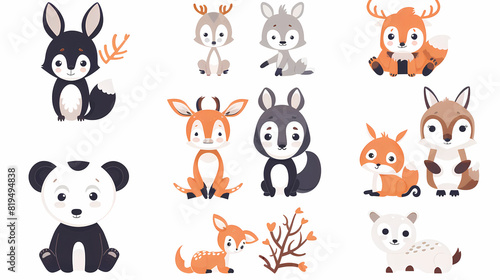 A set of cute cartoon animals. Vector flat images of animals for postcards, invitations, textiles, thermal printing © ak159715