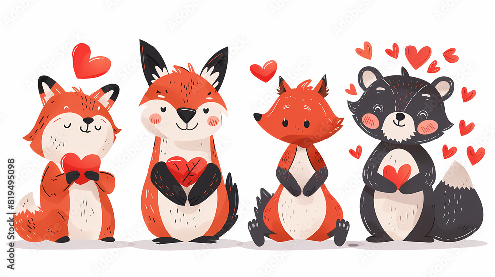 Funny Animal in Love Feel Passion at Valentine Day ,A set of cute cartoon animals. Vector flat images of animals for postcards, invitations, textiles, thermal printing Funny Animal in Love Feel Passion at Valentine Day ,A set of cute cartoon animals. Vector flat images of animals for postcards, invitations, textiles, thermal printing