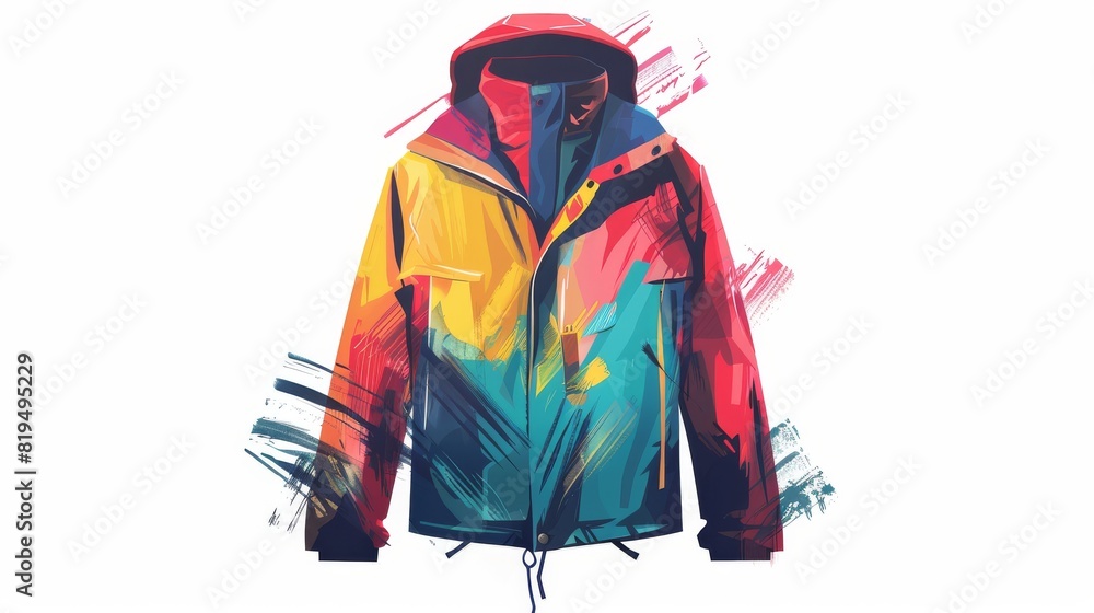 One allweather jacket flat design front view fashion theme water color Triadic color scheme