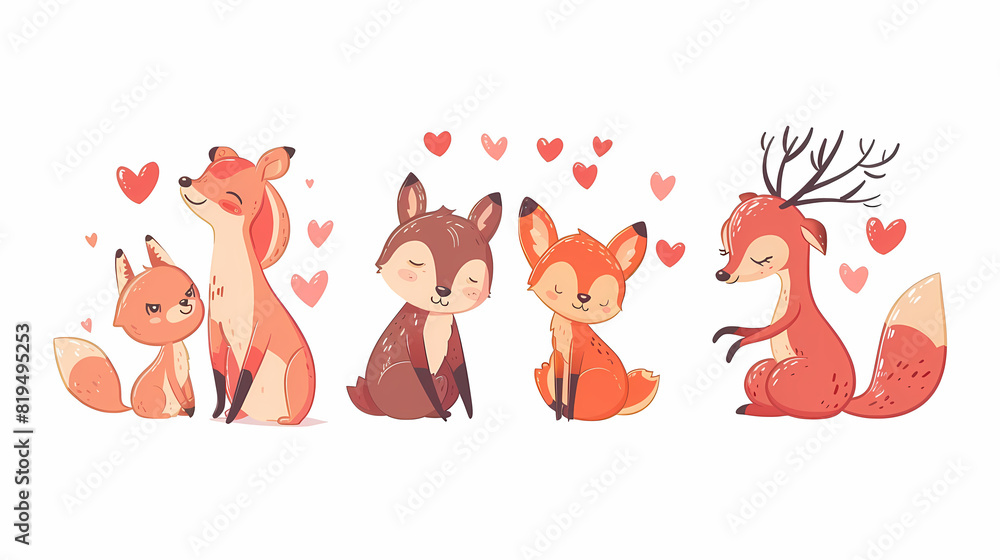 Funny Animal in Love Feel Passion at Valentine Day ,A set of cute cartoon animals. Vector flat images of animals for postcards, invitations, textiles, thermal printing Funny Animal in Love Feel Passion at Valentine Day ,A set of cute cartoon animals. Vector flat images of animals for postcards, invitations, textiles, thermal printing