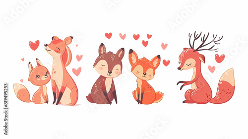 Funny Animal in Love Feel Passion at Valentine Day ,A set of cute cartoon animals. Vector flat images of animals for postcards, invitations, textiles, thermal printing