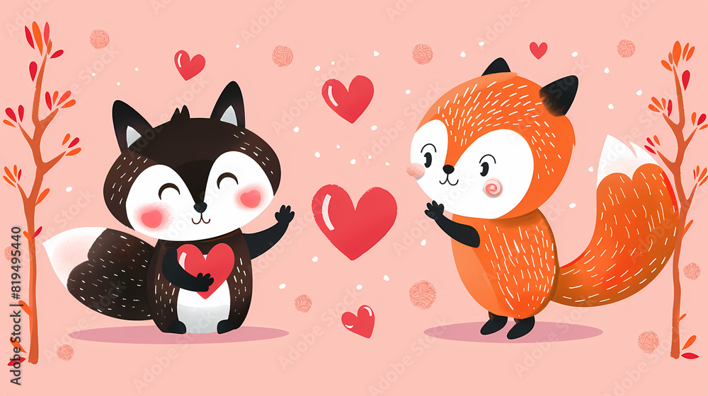 Funny Animal in Love Feel Passion at Valentine Day ,A set of cute cartoon animals. Vector flat images of animals for postcards, invitations, textiles, thermal printing Funny Animal in Love Feel Passion at Valentine Day ,A set of cute cartoon animals. Vector flat images of animals for postcards, invitations, textiles, thermal printing