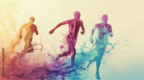 Running form flat design front view anatomy theme water color Analogous Color Scheme