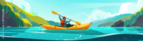Full water sports flat design front view outdoor theme cartoon drawing Complementary Color Scheme
