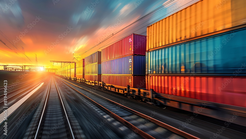 close up container train in motion during sunset close up container train in motion during sunset