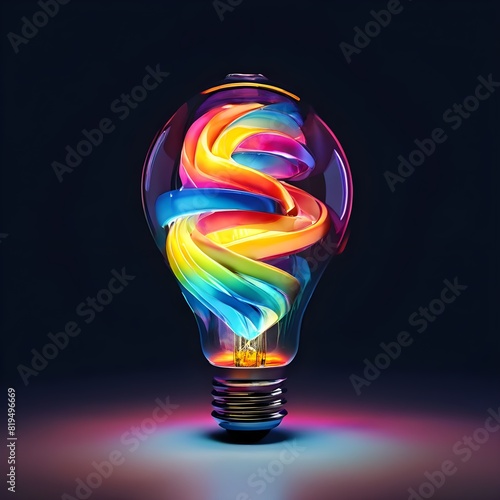 abstract light bulb with rainbow zig zags