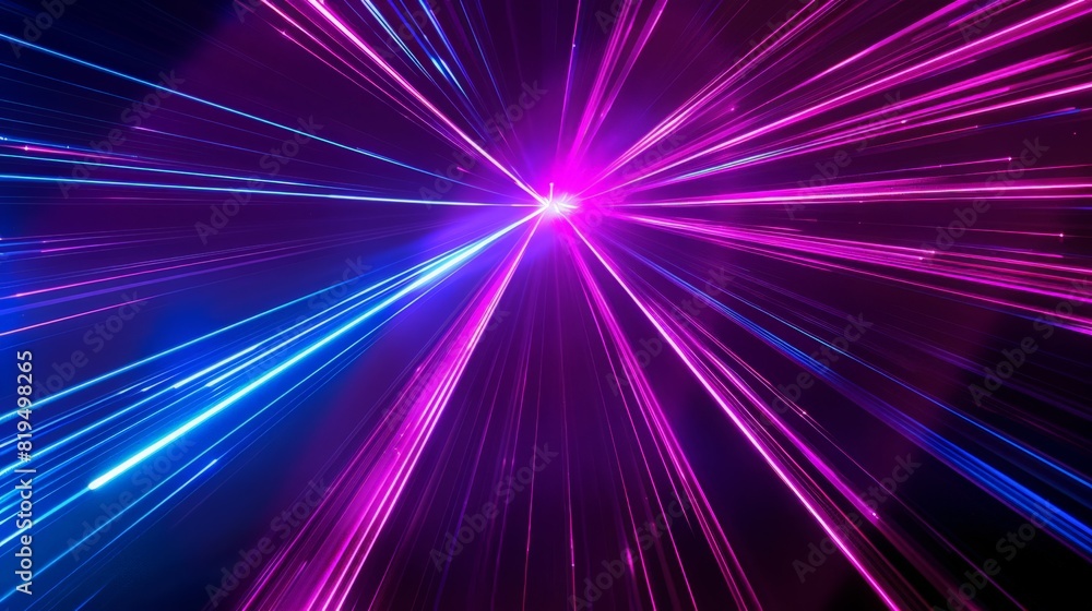 Against a deep black background, beams of bright blue and violet laser light shine, creating a vibrant and energetic display. The interplay of the two colors against the darkness enhances Against a deep black background, beams of bright blue and violet laser light shine, creating a vibrant and energetic display. The interplay of the two colors against the darkness enhances