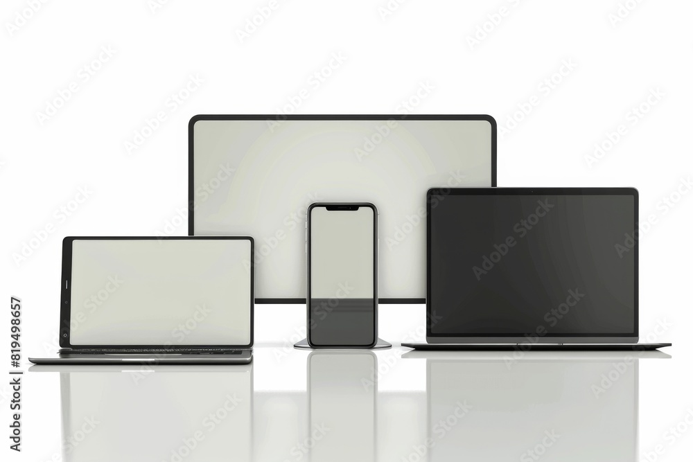 Mockup of computer, laptop, monitor and tablet created with generative ai Mockup of computer, laptop, monitor and tablet created with generative ai