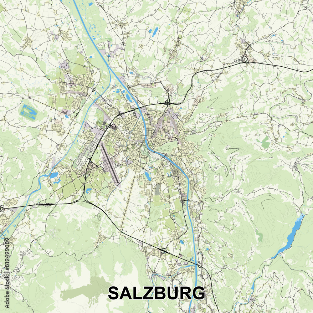Fototapeta premium Salzburg, Austria map poster art