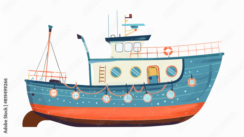 nautical fishing blue boat sailing ocean water generative ai 