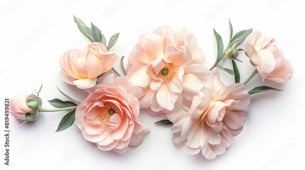 bouquet of peach pink Peonies on white background bouquet of peach pink Peonies on white background