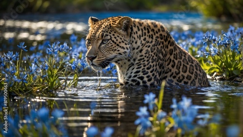 leopard in water