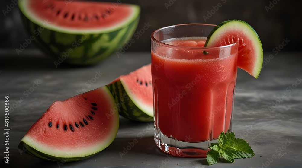 Fresh watermelon in a glass on old wooden background.generative.ai Fresh watermelon in a glass on old wooden background.generative.ai