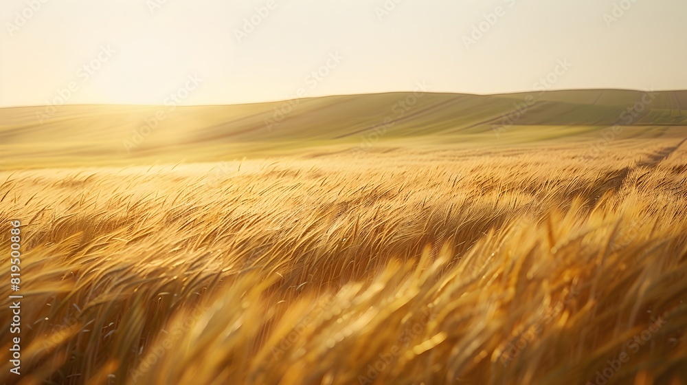 Expansive Wheat Field Swaying Under Clear Sky with Radiant Golden Hues