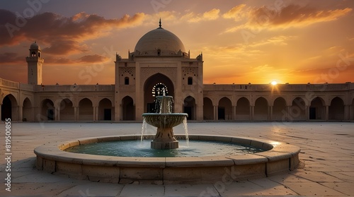 Ablution fountain in Ibn Tulun Mosque, popular place of visit of Cairo, wonderful sunset view, Egypt.generative.ai  photo