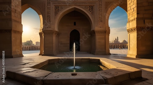 Ablution fountain in Ibn Tulun Mosque, popular place of visit of Cairo, wonderful sunset view, Egypt.generative.ai  photo