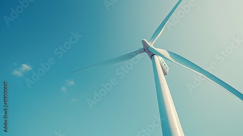 Majestic Wind Turbine Silhouetted Against a Clear Blue Sky,Showcasing Renewable Energy Innovation © Kwanjira