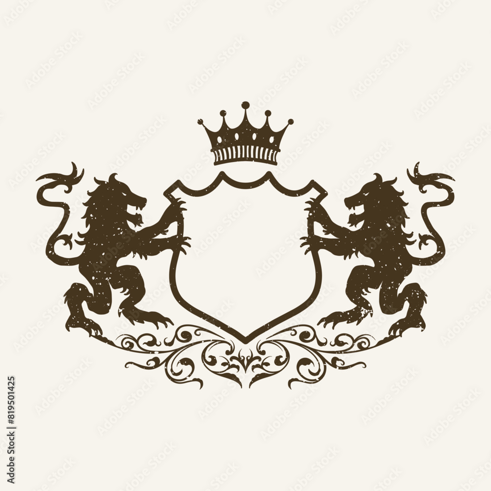 Obraz premium Coat of arms Emblem with crown and lions template