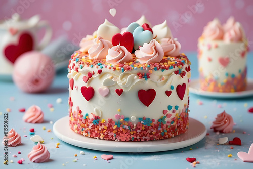 Love Mini Cake with Whipped Cream and Hearts