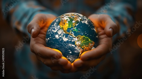 A photographic image of gentle hands cradling the Earth, symbolizing care and protection