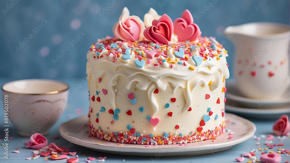 Love Mini Cake with Whipped Cream and Hearts Love Mini Cake with Whipped Cream and Hearts