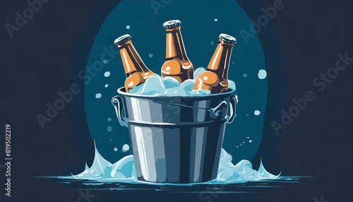 beer cans in a ice bucket on dark blue background