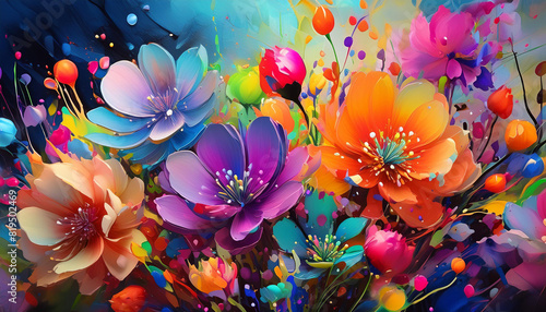 fiori colorati quadro vernice colori schizzi di colori  photo