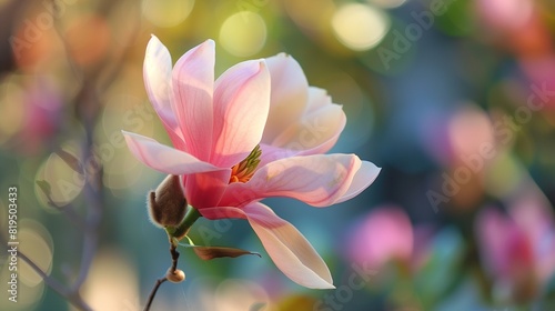 A harmonious blend of pastel colors accentuates a single magnolia bloom.