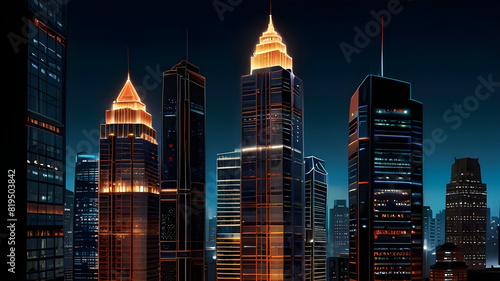Glossy and artistic neon light effect urban landscapes of modern towering cities and Skyscrapers or Artistic textures and futuristic townscapes ai generative #819503842