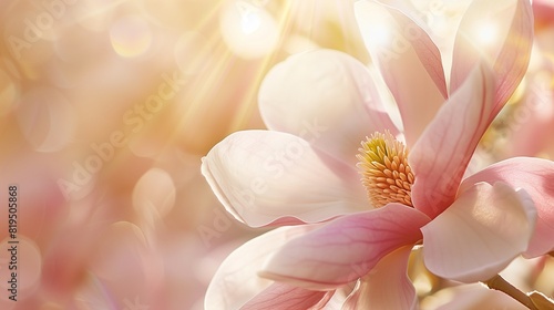 Subtle sunlight adds warmth to the delicate petals of a magnolia flower.