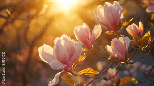 The gentle glow of sunlight enhances the beauty of a magnolia bloom.