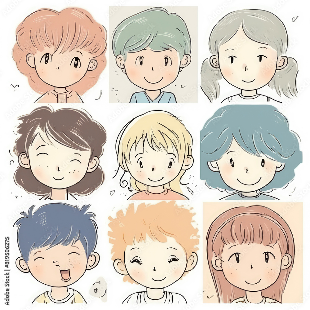 generated illustration Set of avatars of happy people generated illustration Set of avatars of happy people