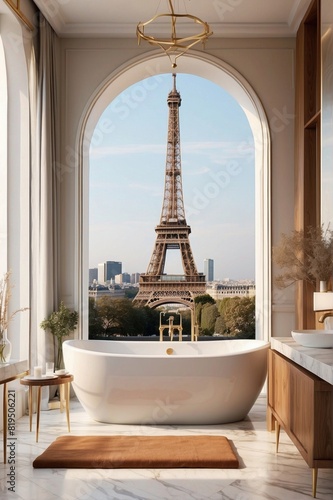 Luxurious Parisian Bathroom with Eiffel Tower View © Canh