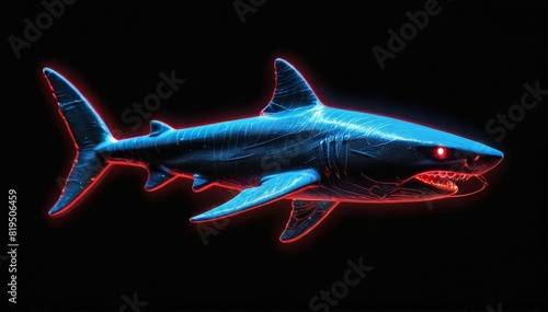 Wallpaper Mural A neon shark wireframe glides over a black marbled background illuminated by red and blue lights. Torontodigital.ca