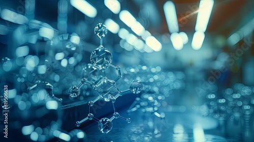 Close-up view of a transparent molecular structure in a laboratory, symbolizing scientific research and innovation in chemistry and biology. photo