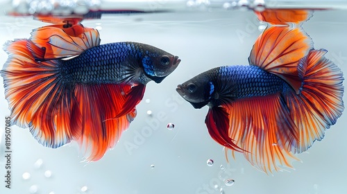 Vibrant Siamese Fighting Fish in Dramatic Close up with Flaring Fins on Stark White Backdrop photo