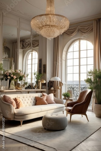 Elegant Parisian Living Room Interior with Natural Light
