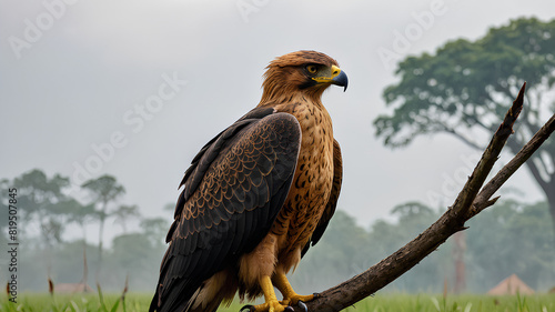 AI image generate segmentation of birds of prey in rice fields photo