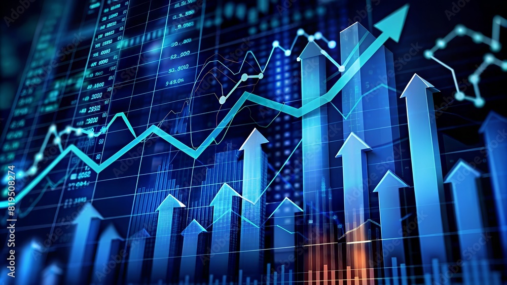 Financial development in business, showcasing increasing profit growth with upward trending graphs, currency symbols, and corporate imagery. Financial development in business, showcasing increasing profit growth with upward trending graphs, currency symbols, and corporate imagery.