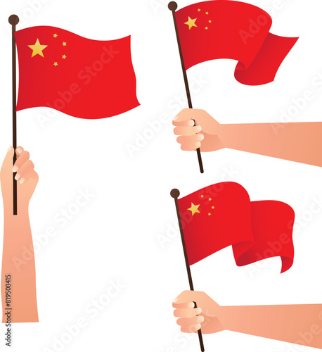 Hand Held a Mini Flag Round Top National Country Flags white background