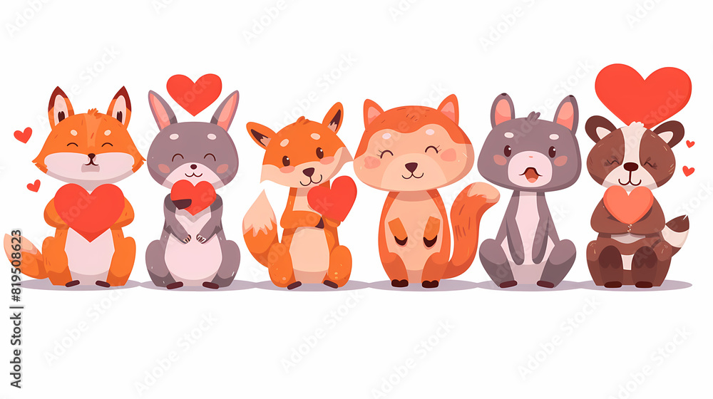 Funny Animal in Love Feel Passion at Valentine Day ,A set of cute cartoon animals. Vector flat images of animals for postcards, invitations, textiles, thermal printing Funny Animal in Love Feel Passion at Valentine Day ,A set of cute cartoon animals. Vector flat images of animals for postcards, invitations, textiles, thermal printing