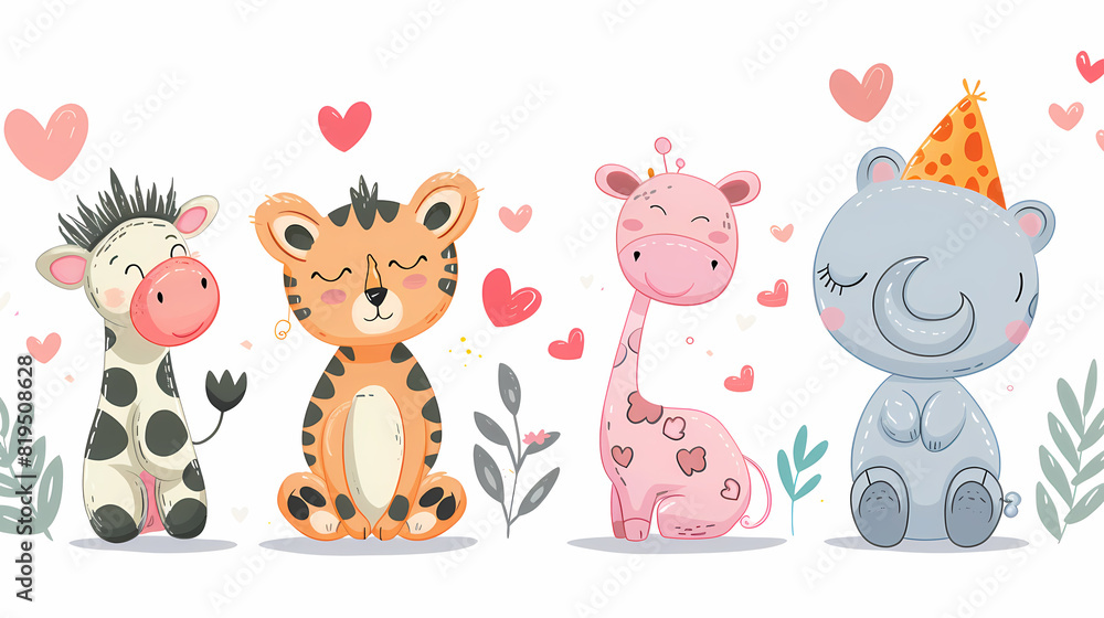 Funny Animal in Love Feel Passion at Valentine Day ,A set of cute cartoon animals. Vector flat images of animals for postcards, invitations, textiles, thermal printing Funny Animal in Love Feel Passion at Valentine Day ,A set of cute cartoon animals. Vector flat images of animals for postcards, invitations, textiles, thermal printing