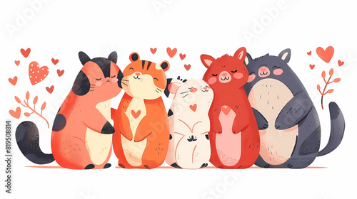 Funny Animal in Love Feel Passion at Valentine Day ,A set of cute cartoon animals. Vector flat images of animals for postcards, invitations, textiles, thermal printing photo