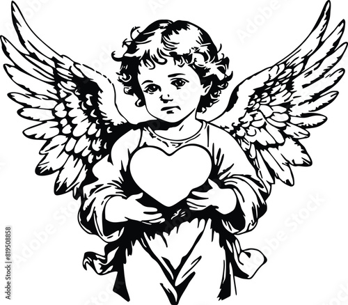 baby child angel cherub holding a heart outline