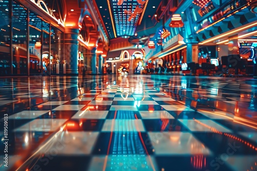 A casino floor with flashing lights and excitement photo