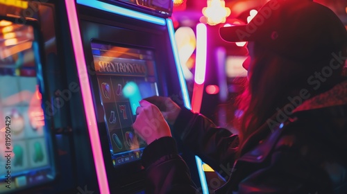 A person hitting the jackpot on a video poker machine photo