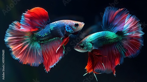 Mesmerizing Clash of Vibrant Siamese Fighting Fish Fins in Dramatic Underwater Dance