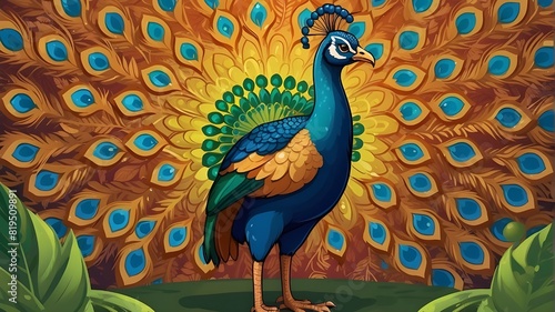 peacock with feathers out photo
