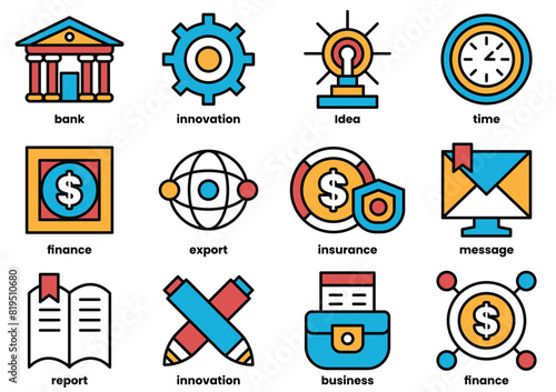 A set of icons that represent various financial concepts