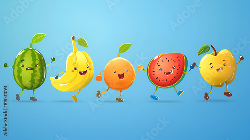 Cartoon mascot fruit Retro fruit character with legs and hands  cute facial expression  generative Ai